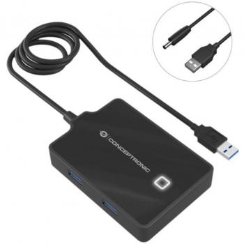 Conceptronic HUBBIES11B Hub de Interfaz USB 3.2 Gen 1 (3.1 Gen 1) Type-A con 4 Puertos USB 3.0 y Cable de 90 cm Negro