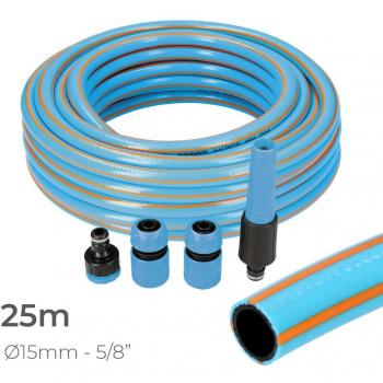 KIT DE MANGUERA DE JARDÍN PROFESIONAL INTERIOR Ø15mm EXTERIOR Ø20mm (5/8) 25m CON ACCESORIOS PVC EDM