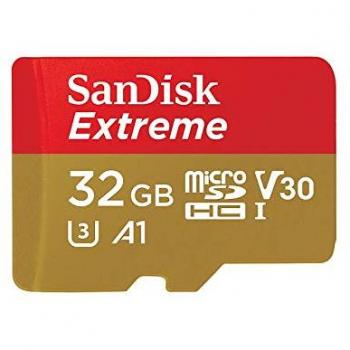 SanDisk Extreme 32 GB microSDHC Memory Card + SD Adapter with A1 App Performance + Rescue Pro Deluxe, Up to 100 MB/s, Class 10, UHS-I, U3, V30, Red/Gold