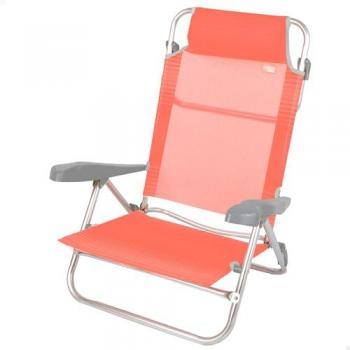 Silla de Playa Plegable Reclinable Multiposición con Cojín Acolchado y Asas de Transporte - 8 Posiciones, Soporta 110 kg, Color Coral