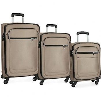Roll Road Trail Juego de maletas Beige 55/67/76 cms Blanda Poliéster Cierre combinación 194L 4 Ruedas Equipaje de Mano