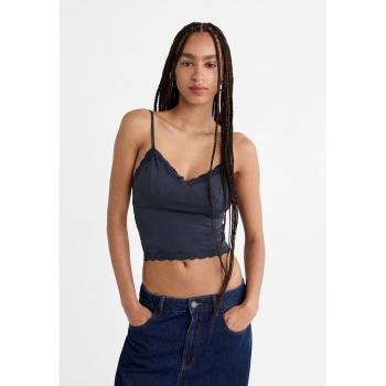 Navy Blue Lace V-Neck Strappy Top Size M