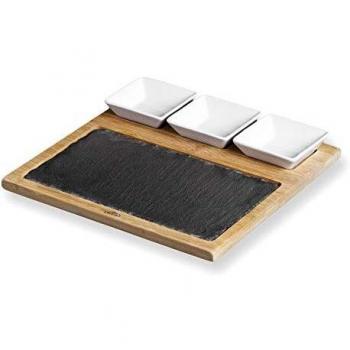 Tabla de Pizarra y Bambú con Cuencos Incorporados Lacor