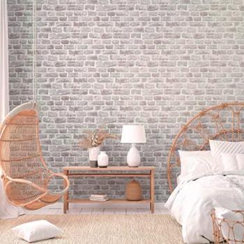 Papel Pintado No Tejido Natural Living Piedra Natural 3D, Gris y Blanco, Rollo 10,05 m x 0,53 m
