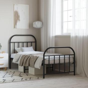 Estructura de cama con cabecero y pediera de metal negro 80x200 cm
