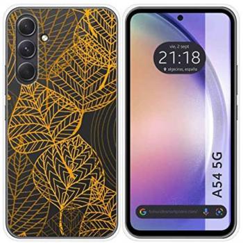 Funda Silicona Transparente para Samsung Galaxy A54 5G con Diseño de Hojas y Dibujos
