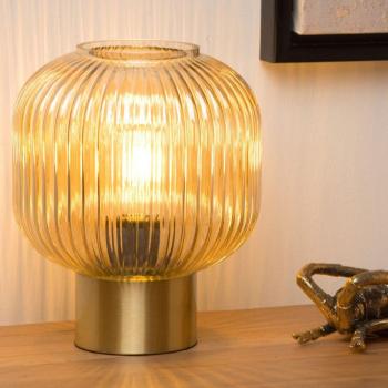 Lámpara de mesa Lucide Maloto de cristal ámbar y oro, diámetro 20 cm, casquillo E27