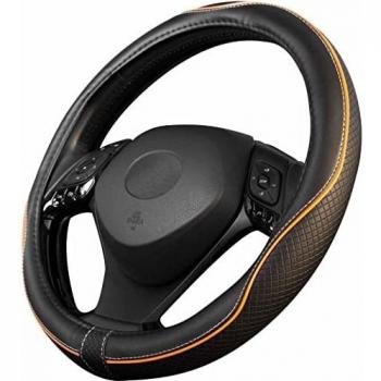 Upgrade4cars Funda Volante Coche Universal Negro Naranja Poli Piel | 37-39 cm Diámetro Exterior | Accesorios Coches Interior Decoracion | Ideas Regalos