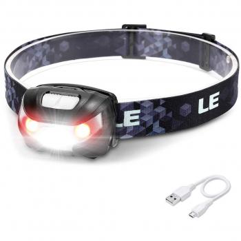 LE Head Torch Rechargeable, 1000L Super Bright LED Headlamp Waterproof with Red Warning Lights 5 Lighting Modes 30 Hours Runtime Lightweight Headlight Flashlight for Cycling Running Camping