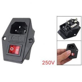 SODIAL(R) 3 Pin IEC320 C14 Enchufe de Modulo de Entrada Interruptor Fusible Macho Enchufe de Corriente 10A 250V