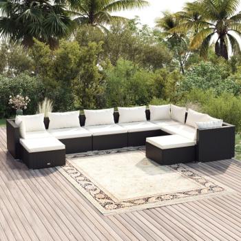 vidaXL 9-Piece Black Poly Rattan Garden Lounge Set with Cushions