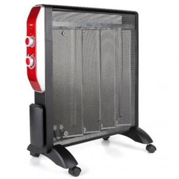 Radiador de Mica 2000W Silencioso Bajo Consumo con Ruedas - Estufa Negra y Roja
