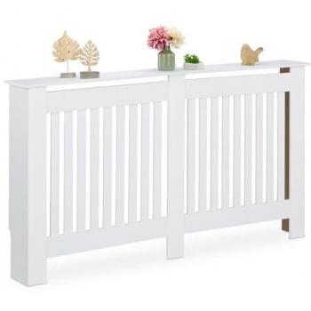 Cubre Radiador Relaxdays, Diseño Rústico, 83 x 152 x 19 cm, MDF Blanco, para Calefactores Antiguos