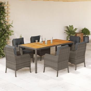 7-Piece Grey Poly Rattan Garden Dining Set with Cushions