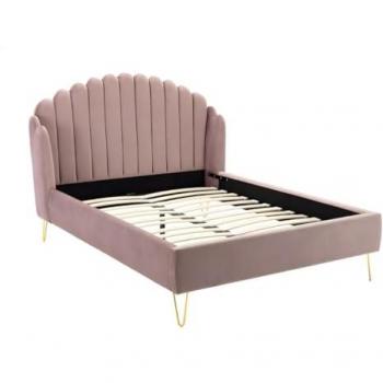Cama Sagali con Cabecero Ondulado de Terciopelo - 160 x 200 cm - Rojo Viejo