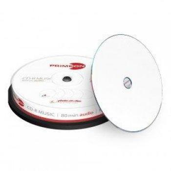 CD-R Audio Primeon 700 MB / 80 Min, Impresión Completa en Disco, 10 Piezas en Cakebox