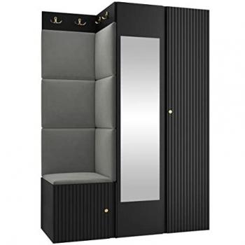 Conjunto de recibidor Hartford 388, Negro, 186x116x46cm, Espejo, Aglomerado Laminado, Montaje en Pared