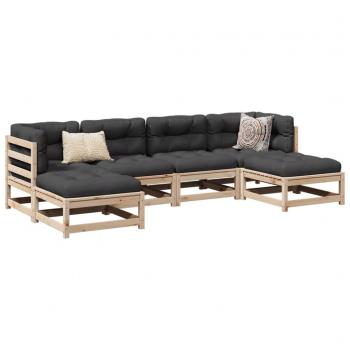 6-Piece Solid Pine Garden Sofa Set with Cushions