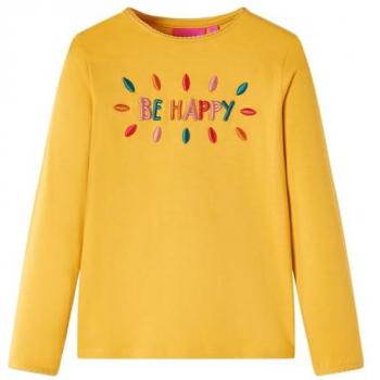 Camiseta Infantil de Manga Larga Ocre Oscuro con Texto 3D, Cuello Redondo, Talla 140