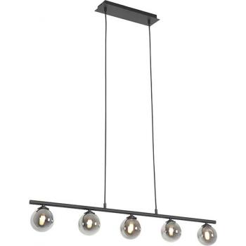 Lámpara colgante moderna negra 100cm cristal ahumado 5-luces - ATHENS, material: vidrio y acero, diseño alargado, adecuado para LED, potencia máxima: 5 x 28 Watt