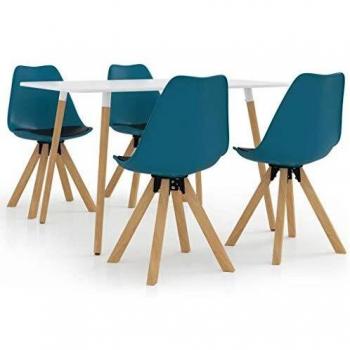 vidaXL Juego de Comedor 5 Piezas Mobiliario Muebles Exterior Hogar Cocina Terraza Silla Mesa Asiento Decoración Moderno con Respaldo Turquesa y Negro