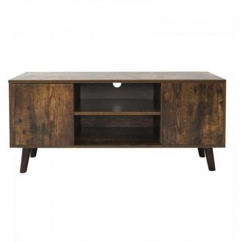Mueble para TV Miadomodo, 110x50x40 cm, 2 estantes abiertos, 2 armarios con puertas, apertura de cable, diseño industrial retro vintage en marrón rústico