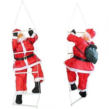 Figura de Papá Noel Escalador en Escalera - Altura Total 125 cm - Decoración Navideña para Uso Interno/Externo