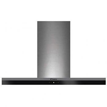Candy CTS9CEX - Campana extractora 90 cm, 4 niveles de potencia, 596m3/h, Luces led, Temporizador, Filtros carbón, Paneles antigrasa, 213W, 62dba, Inox y negro, Clase A