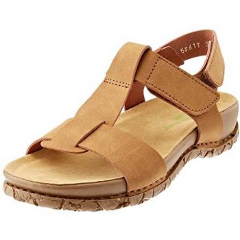 Sandalias Unisex de Piel Natural El Naturalista Tabernas Marrón con Velcro, Planas y Casual - Talla 45