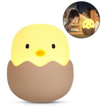 Luz Nocturna Bebé Lámpara, phixilin Luz de la Noche del LED Silicona Toque Lámpara Lámpara de Polluelo linda portátil con brillo ajustable para mesita de noche, Regalo para los Niños - Amarillo cálido