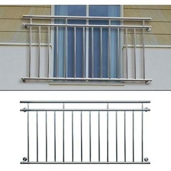 Balcón Francés de Acero Inoxidable ECD - 100x90 cm con Barras Transversales y Soporte para Ventanas