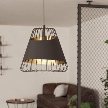Lámpara Colgante Vintage Eglo Austell Negro 1 Bombilla E27 43cm, Ø 43 cm, negro/oro, metal, tela