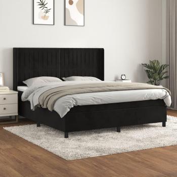 Cama Box Spring con Colchón de Terciopelo Negro 180x200 cm