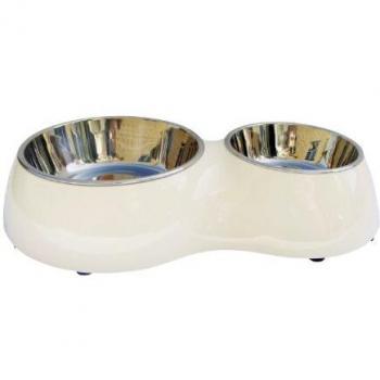 Dogit Cuencos de Metal en Doble Cuenco en Color Blanco, 400 ml.