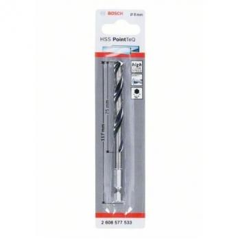 Broca de Espiral HSS PointTeQ Bosch 8 mm - Hexagonal - Longitud 117 mm