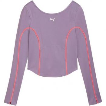 Camiseta de fitness Puma Cloudspun LS mujer, tejido suave y ligero, tecnología de absorción de humedad, diseño de corte ajustado, manga larga, logotipo de Puma en el pecho