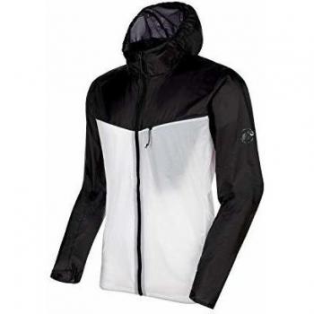 Mammut Chaqueta cortavientos con capucha para hombre, Hombre, Chaqueta cortavientos con capucha, 1012-00110, Negro y blanco brillante., M