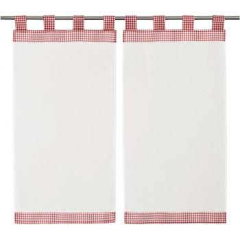 Cortinas de Vitrage en Lino con Pattes de Cuadros Bistró - 70x160cm - Rojo y Blanco - Estilo Campagne