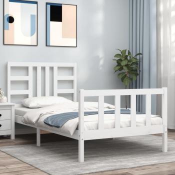 Cama con cabecero de madera maciza blanca 90x190 cm