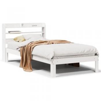 Estructura de cama con cabecero blanco 90x200 cm sin colchón de madera de pino