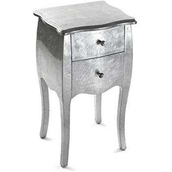 Mesilla de noche Versa Cagliari, mesa pequeña o auxiliar para el dormitorio o salón, con 2 cajones, medidas (Al x L x An) 71 x 35 x 40 cm, madera, color plateado