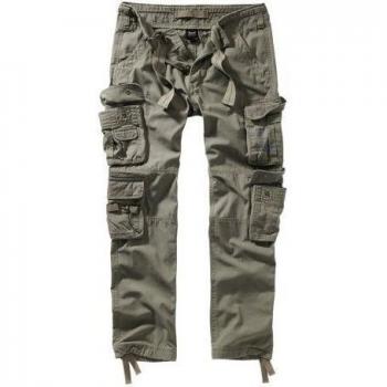 Brandit Pure Vintage Slim Fit Cargo Trousers - Olive - S to XXL for Men