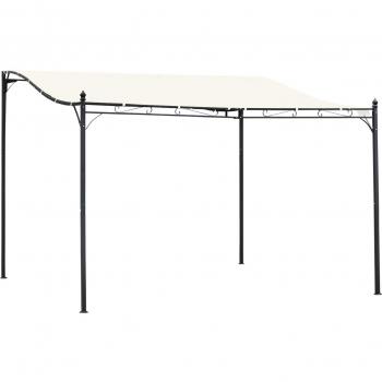 Outsunny Pérgola de Jardín 4x3 m Cenador Montado en Pared con Toldo Retráctil y 4 Orificios de Drenaje, Estructura de Metal, Cobertura