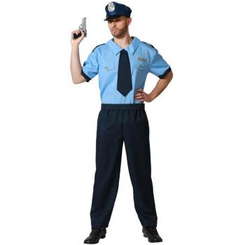 Disfraz de Policía Local para hombre - Incluye camisa azul con insignia, pantalones oscuros, cinturón con accesorios, gorra de policía y placa