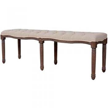 Cream White Linen Upholstered Solid Wood Bench 150x40x48 cm