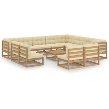 Set de muebles de jardín 13 pzs con cojines de madera de pino en color marrón miel