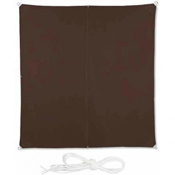 Toldo Vela Cuadrado Impermeable y Antiv UV con Cuerdas de Soporte, 3x3 m, Marrón