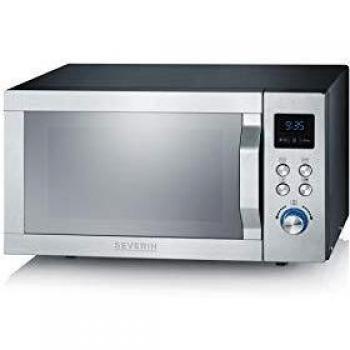 Severin MW 7755 - Microondas Inverter con grill y aire caliente 3-en-1, concepto Easy Select, mando giratorio de selección, plato adicional antiadherente para pizza
