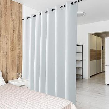 PONY DANCE Cortinas Salon Modernas Blancas Gris Tela Termica Aislante Ruido Luz/Separador de Ambientes Grandes Dormitorio Infantil Antimoscas, 1 Unidad, 210 x 254 cm