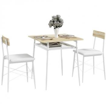 Conjunto de Comedor Homcom de Acero y MDF Roble, 3 Piezas, Mesa Rectangular 70x70 cm con Estante Abierto y Sillas sin Brazos